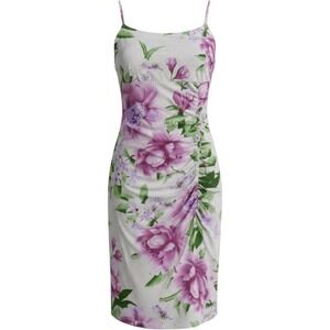 Leyva's floral slip dress womens L romantic beach garden party ruched side slit